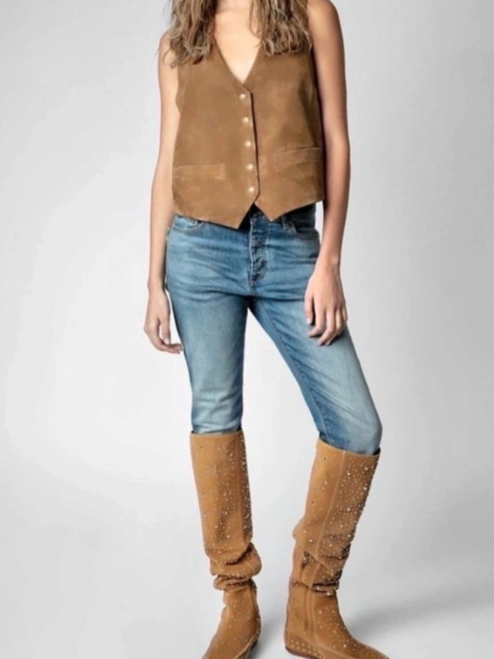 Zadig & Voltaire Christy Studs Suede Boots Over-the-Knee Boots EU 38